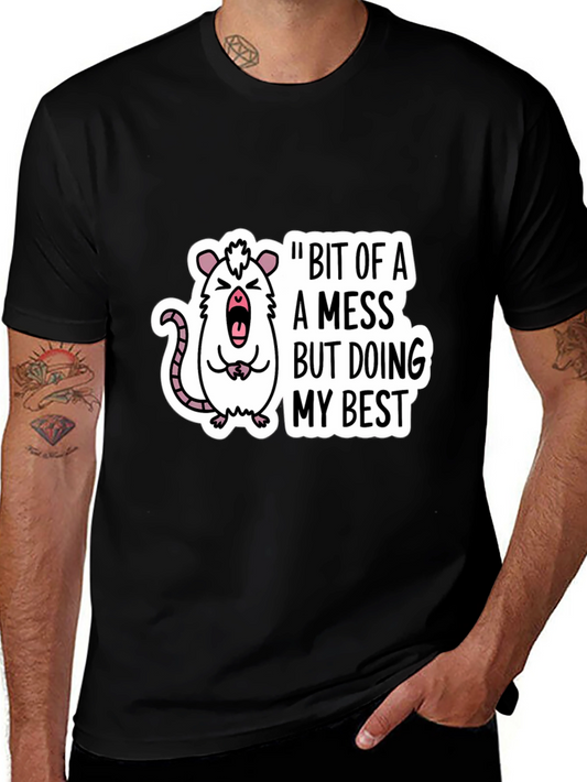 Funny Rat Bit of a Mess Black T-Shirt
