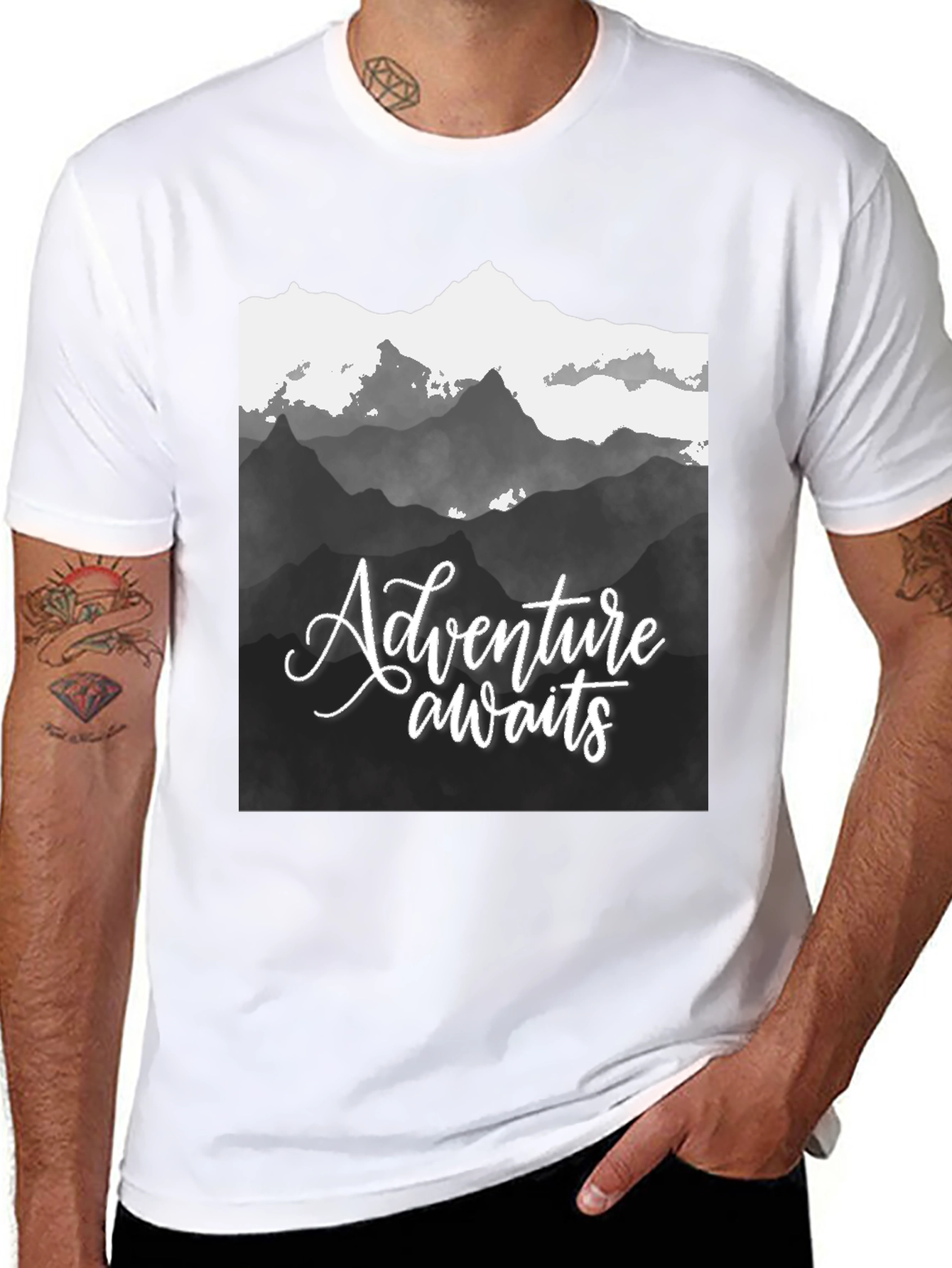 Adventure Awaits Mountain Graphic Tee - Black