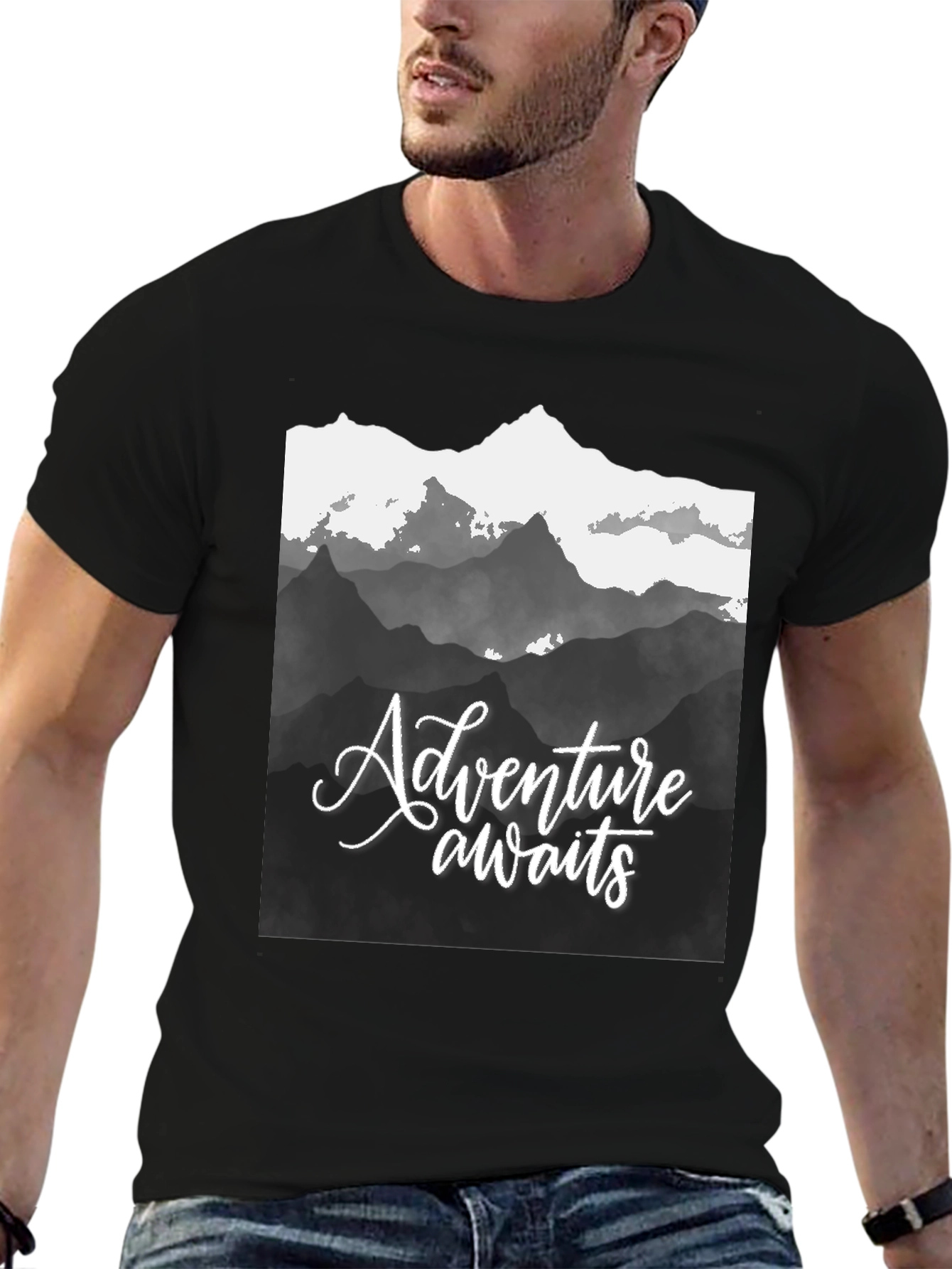 Adventure Awaits Mountain Graphic Tee - Black