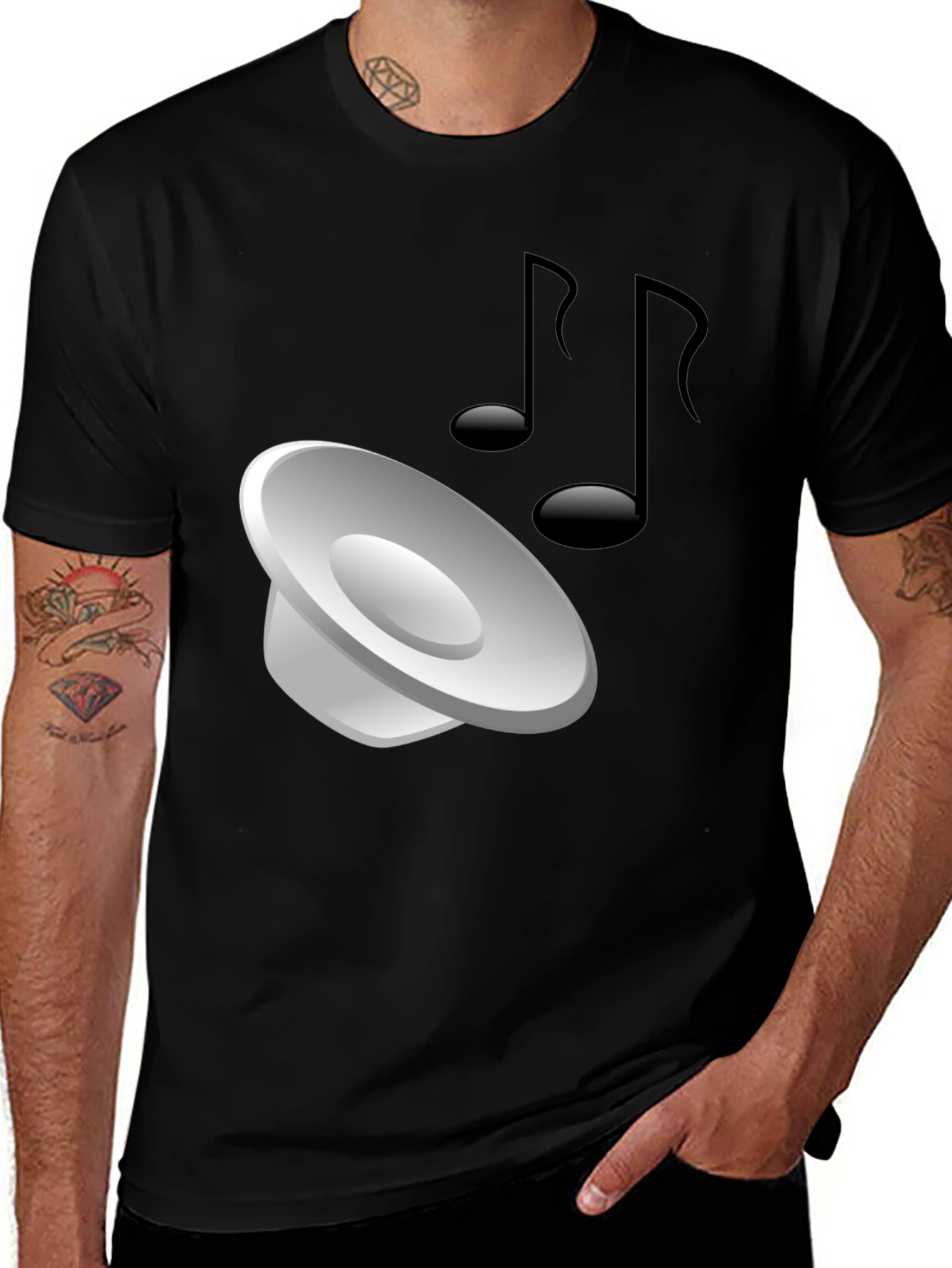 Mens Black T-shirt with Music Graphic