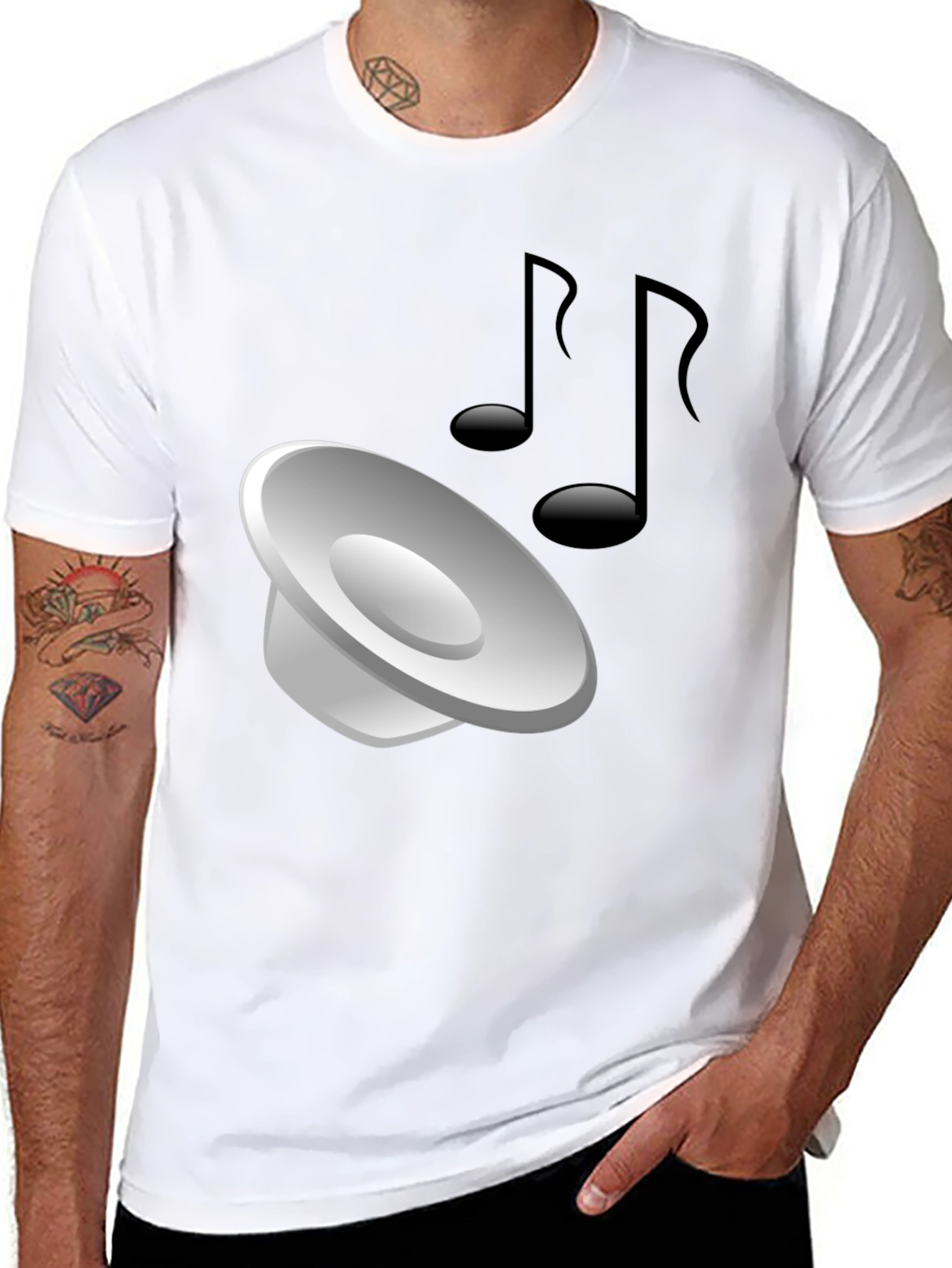 Mens Black T-shirt with Music Graphic