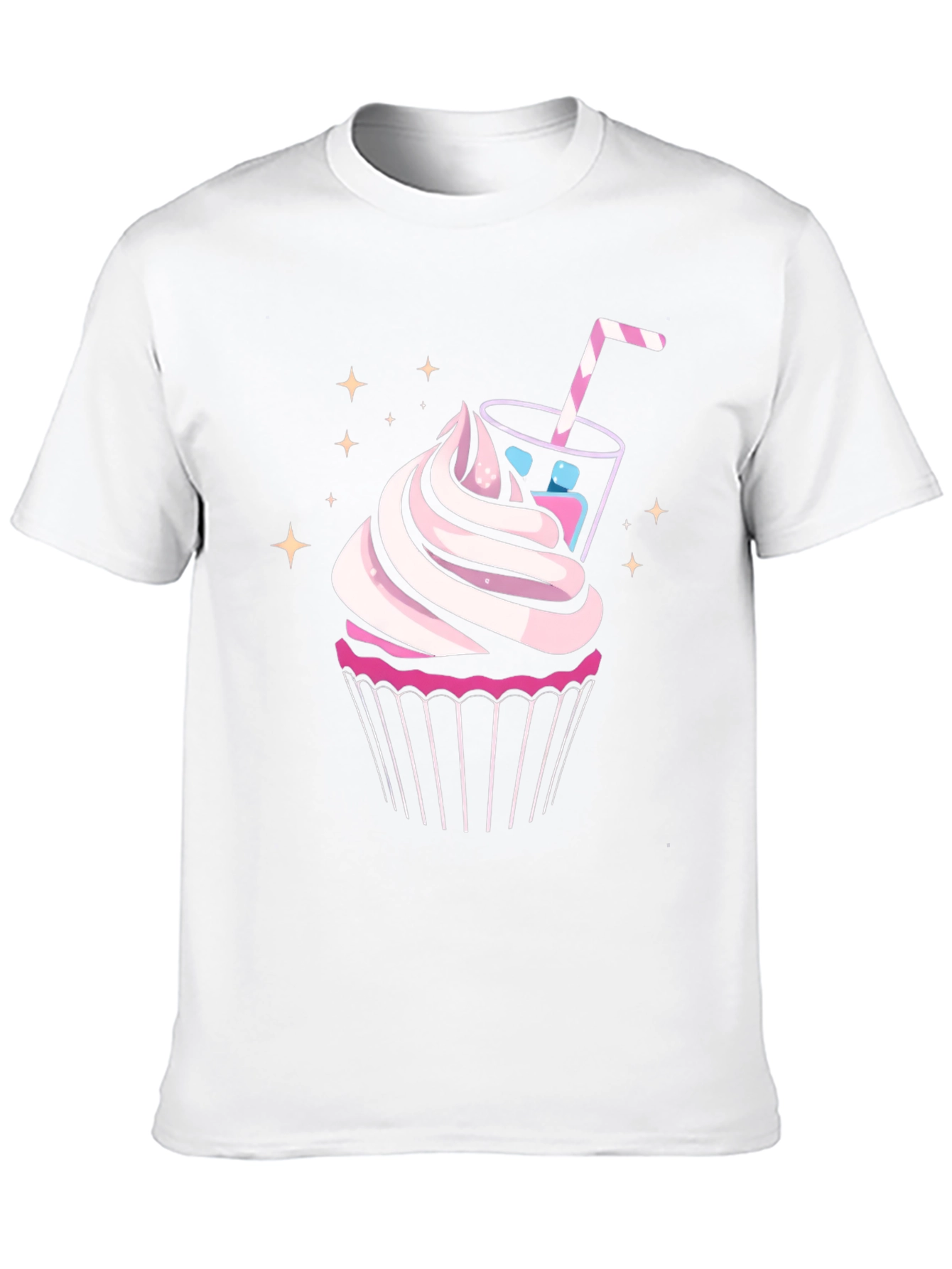 Cupcake & Drink Graphic Tee - Black Cotton Shirt