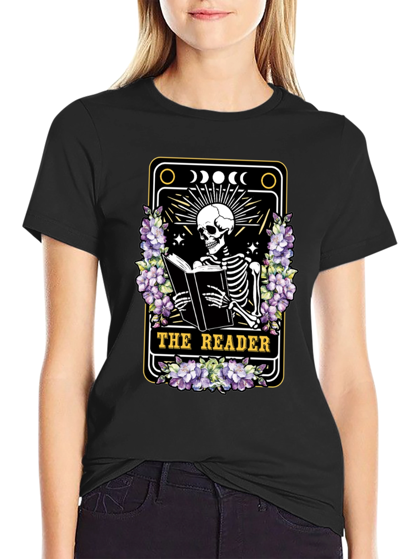 The Reader Skeleton Tarot Card T-Shirt