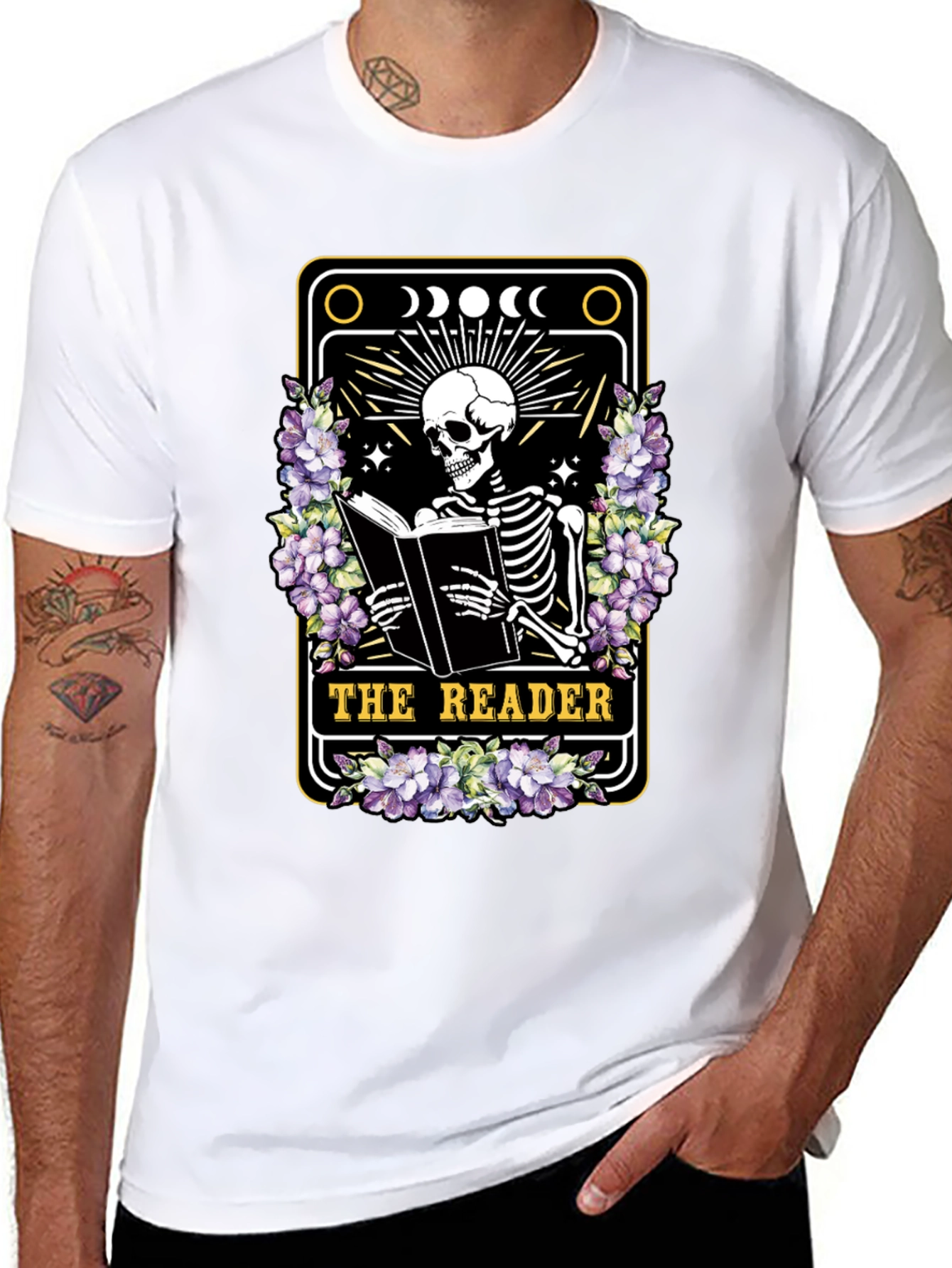 The Reader Skeleton Tarot Card T-Shirt
