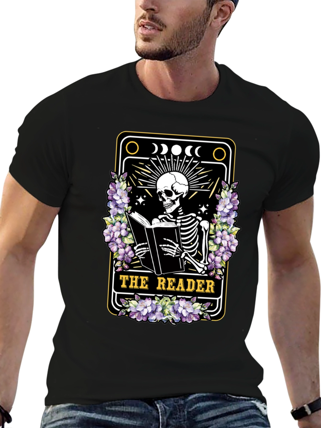 The Reader Skeleton Tarot Card T-Shirt
