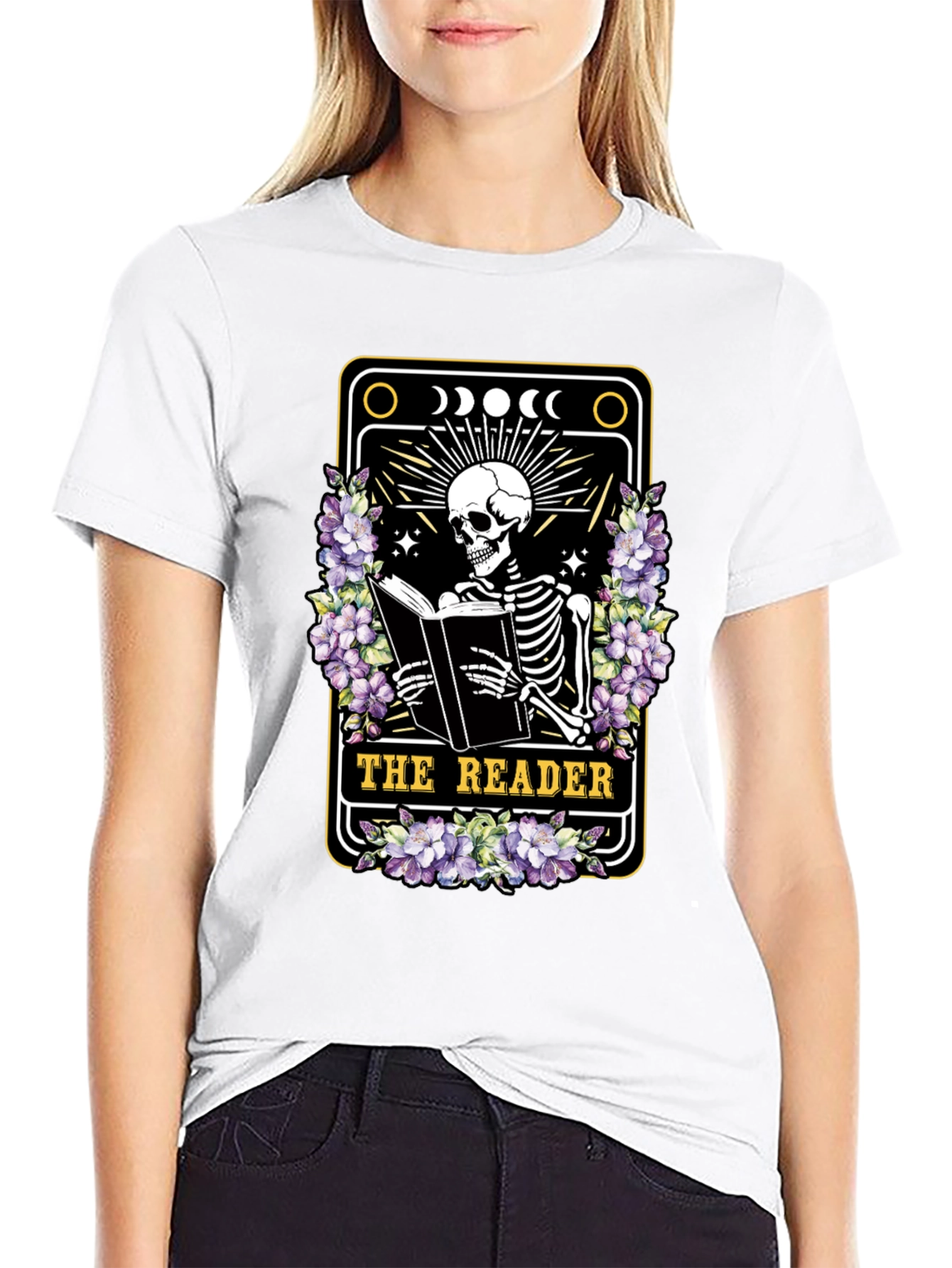 The Reader Skeleton Tarot Card T-Shirt