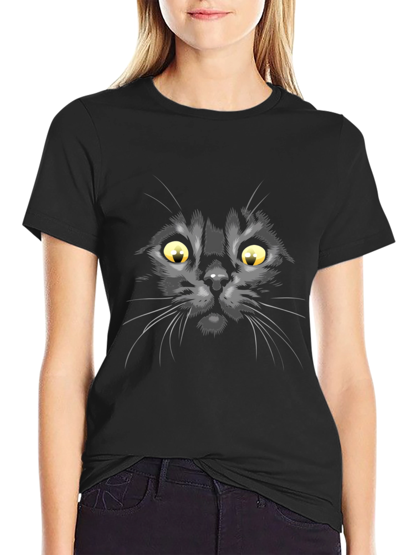 Black Cat Face Graphic T-Shirt