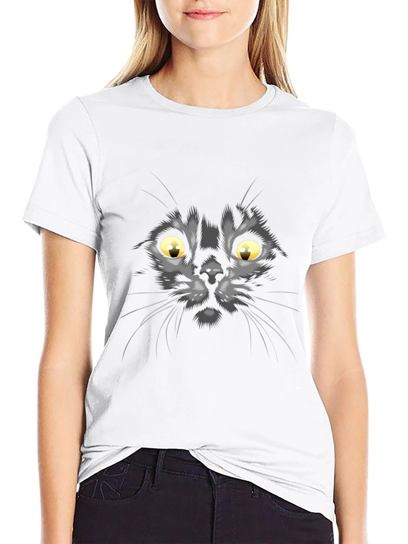 Black Cat Face Graphic T-Shirt
