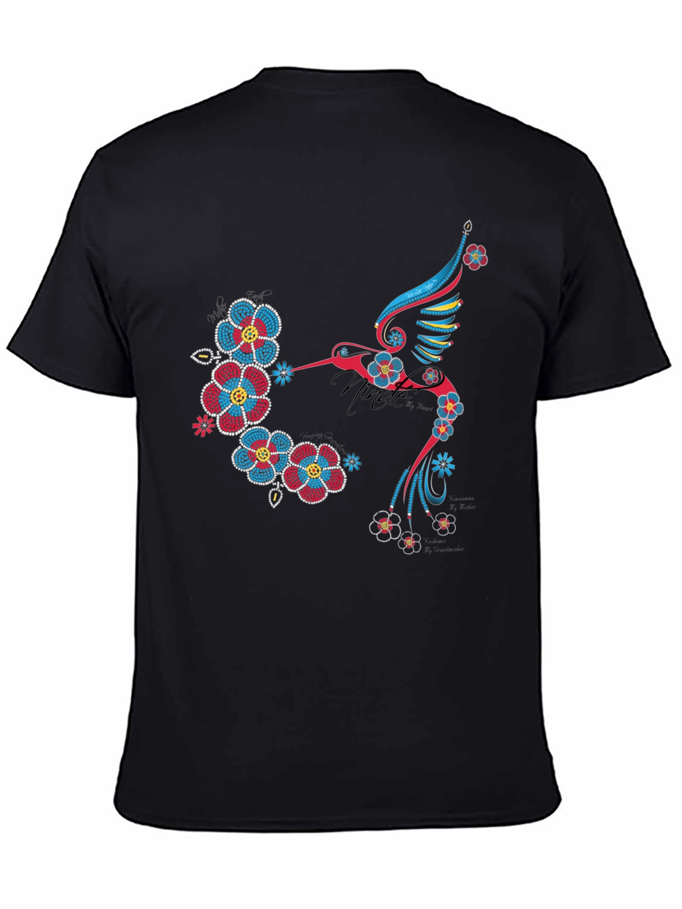 Hummingbird Floral Graphic Print Black T-Shirt