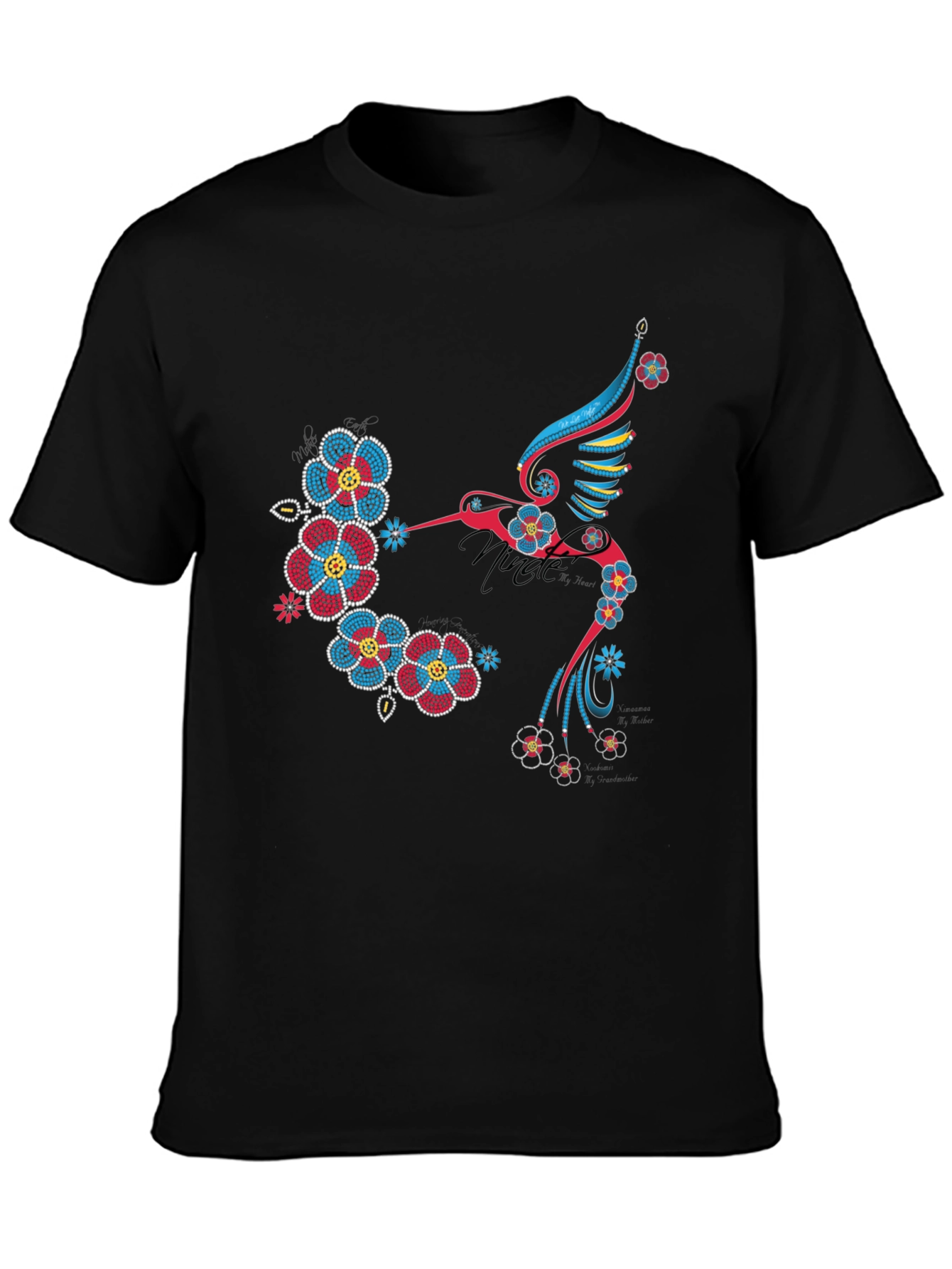 Hummingbird Floral Graphic Print Black T-Shirt