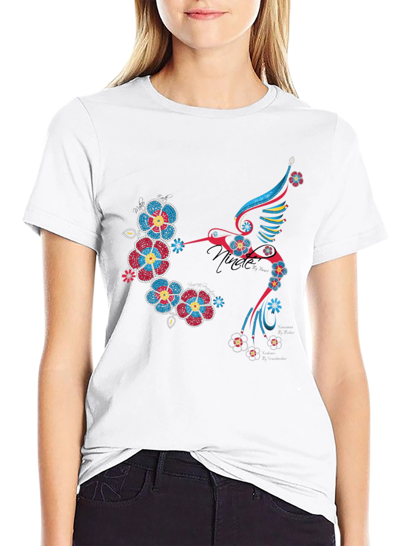 Hummingbird Floral Graphic Print Black T-Shirt