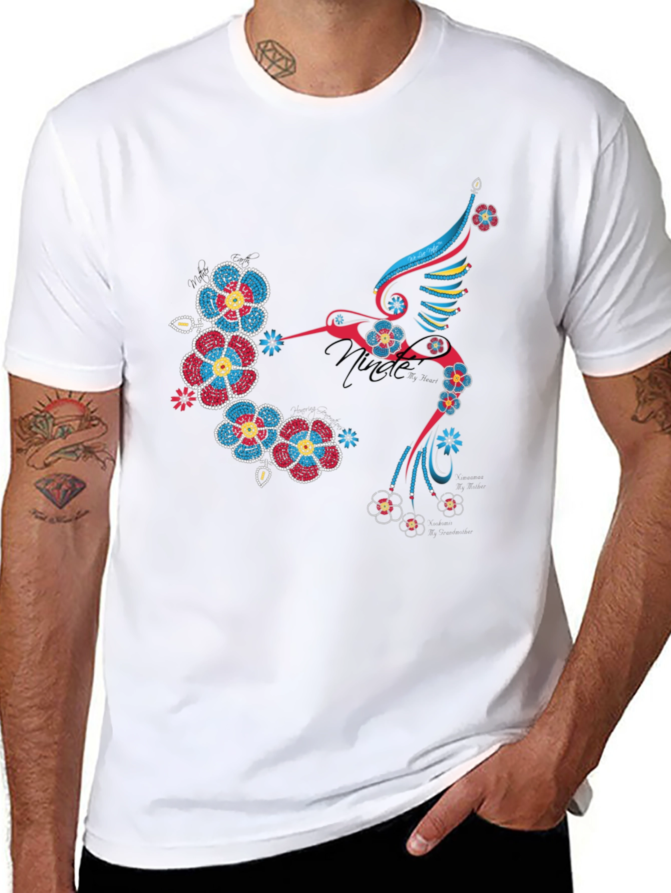 Hummingbird Floral Graphic Print Black T-Shirt