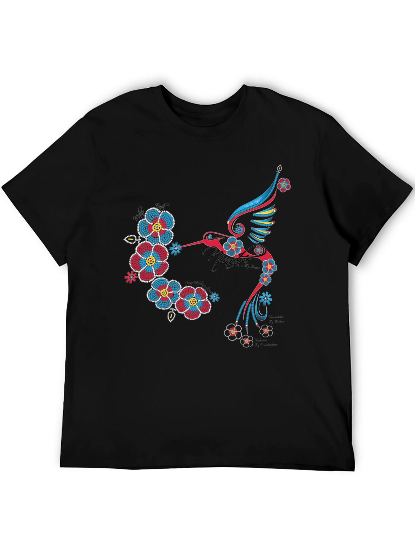 Hummingbird Floral Graphic Print Black T-Shirt
