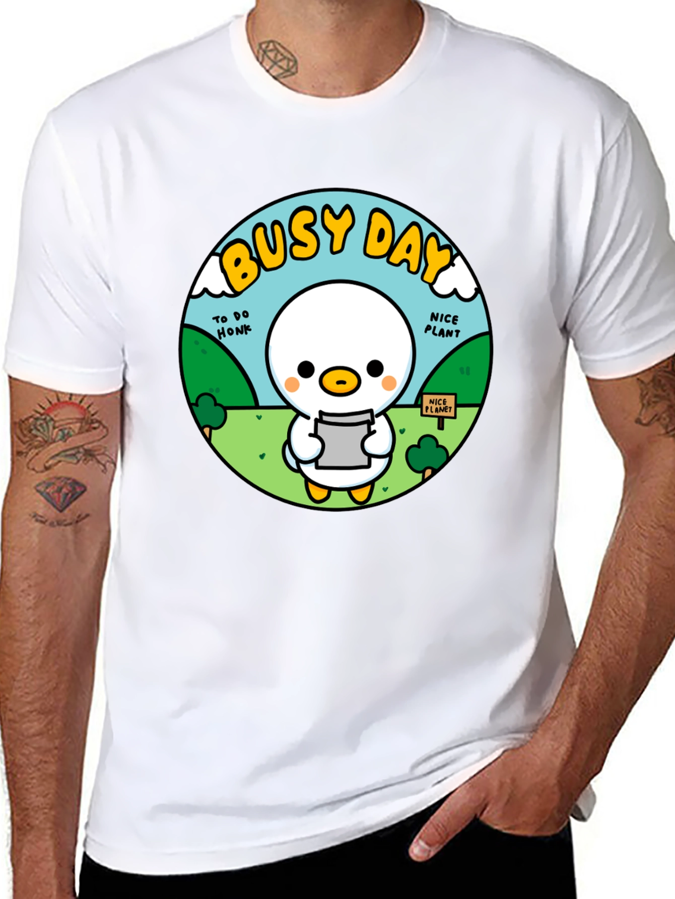 Busy Day Duck Graphic Tee - Soft Black Cotton