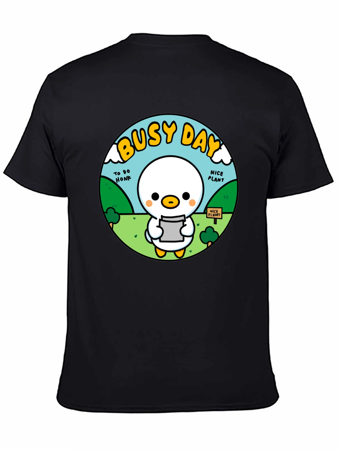 Busy Day Duck Graphic Tee - Soft Black Cotton