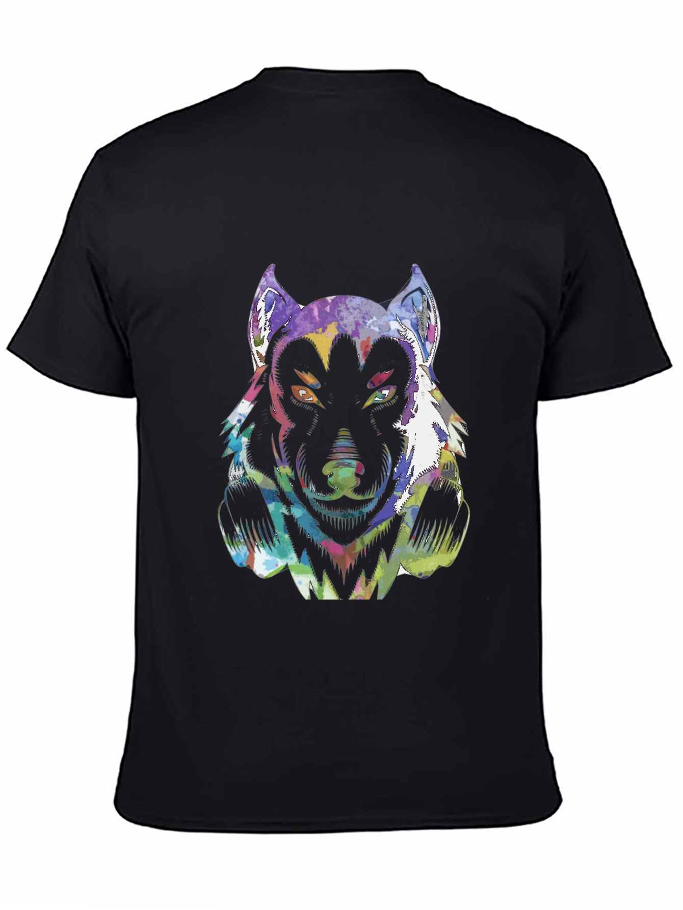 Psychedelic Wolf Graphic T-Shirt - Black