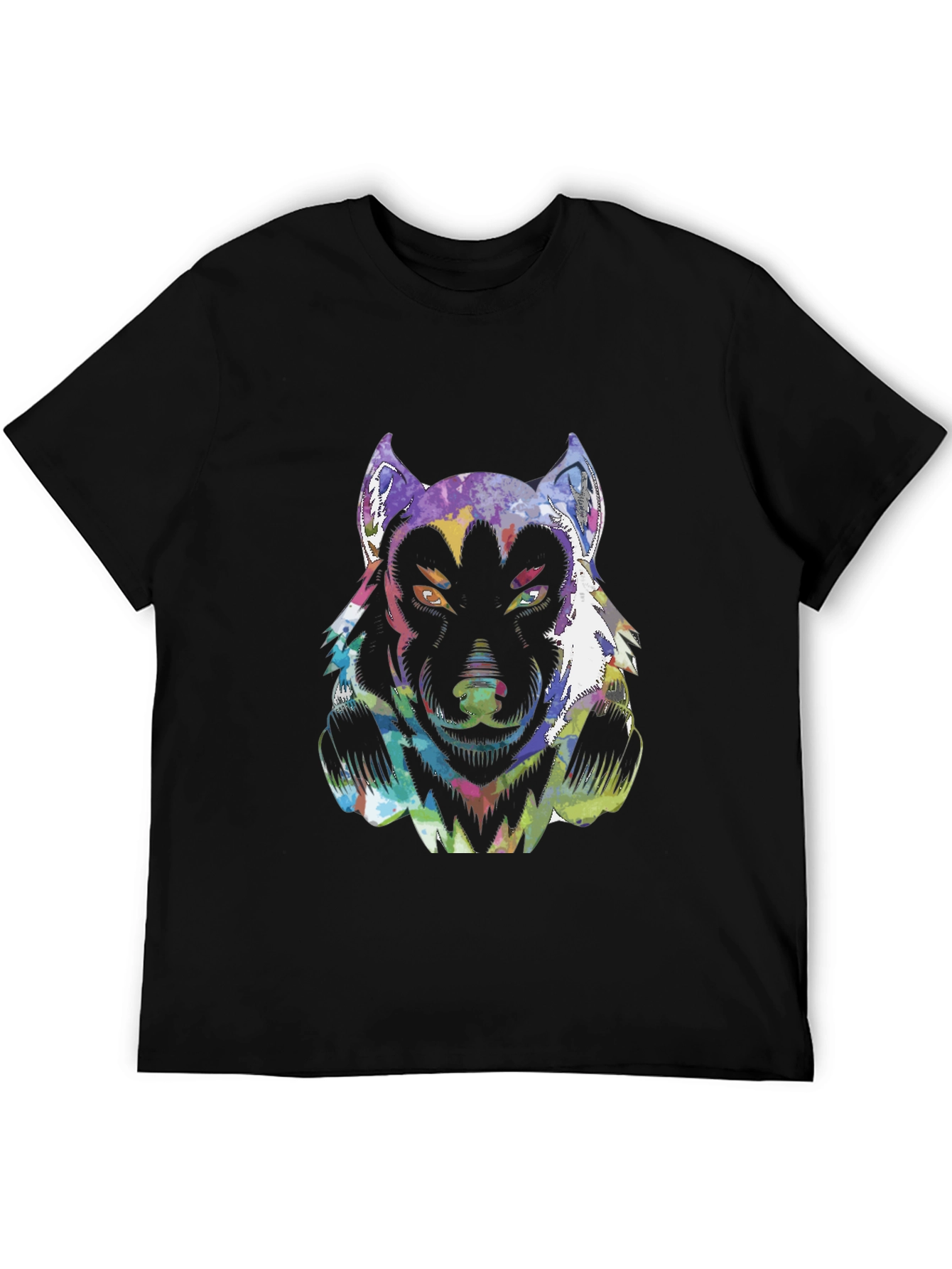 Psychedelic Wolf Graphic T-Shirt - Black