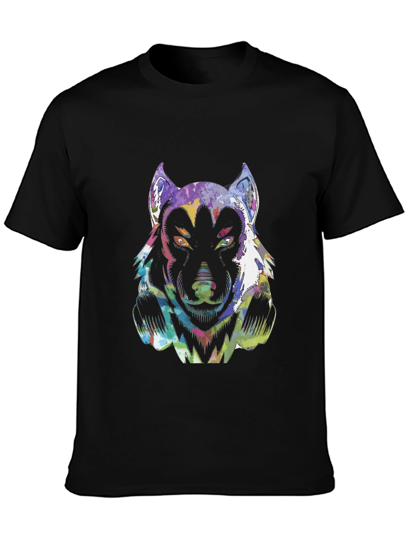 Psychedelic Wolf Graphic T-Shirt - Black