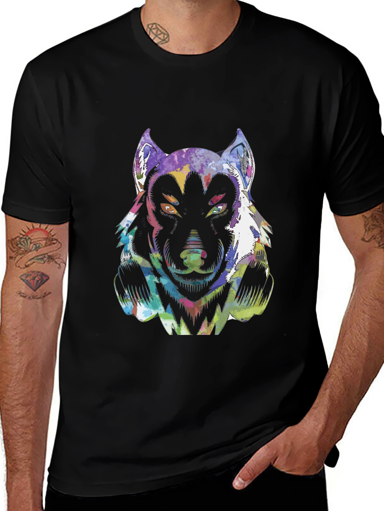 Psychedelic Wolf Graphic T-Shirt - Black