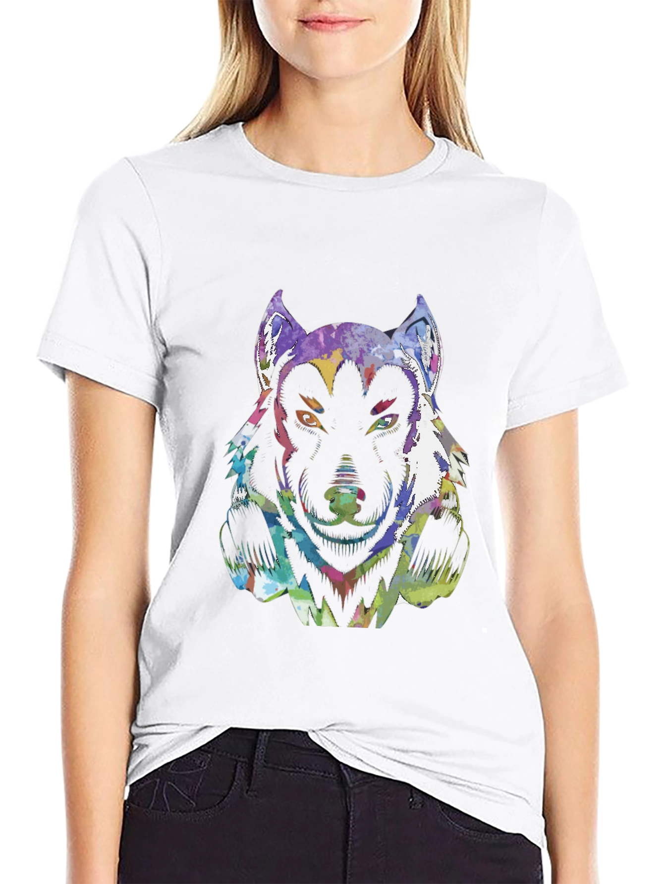 Psychedelic Wolf Graphic T-Shirt - Black