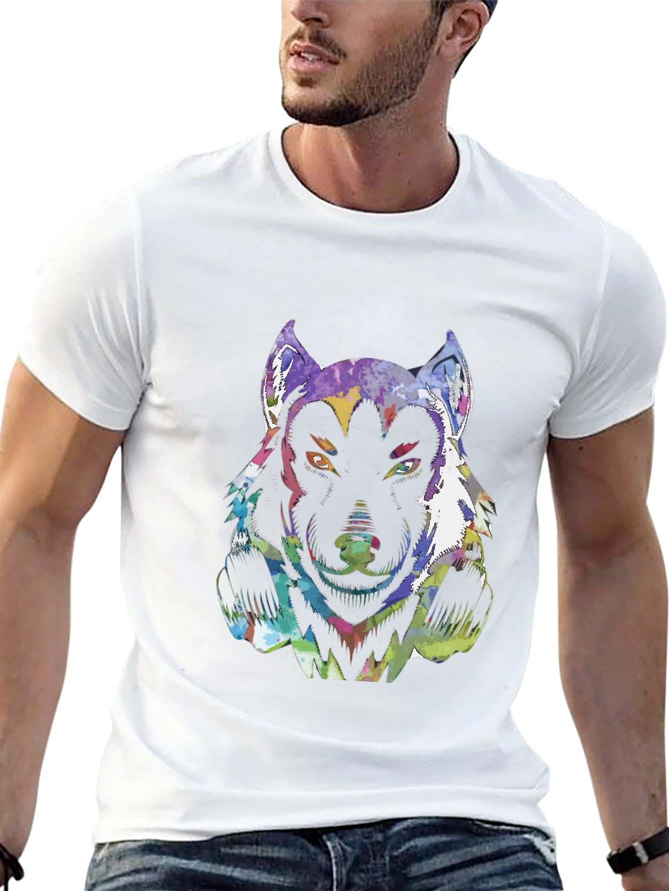 Psychedelic Wolf Graphic T-Shirt - Black
