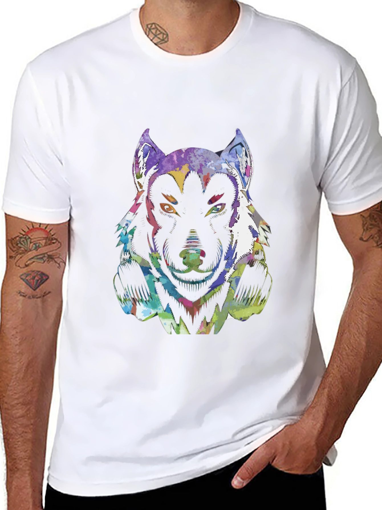 Psychedelic Wolf Graphic T-Shirt - Black