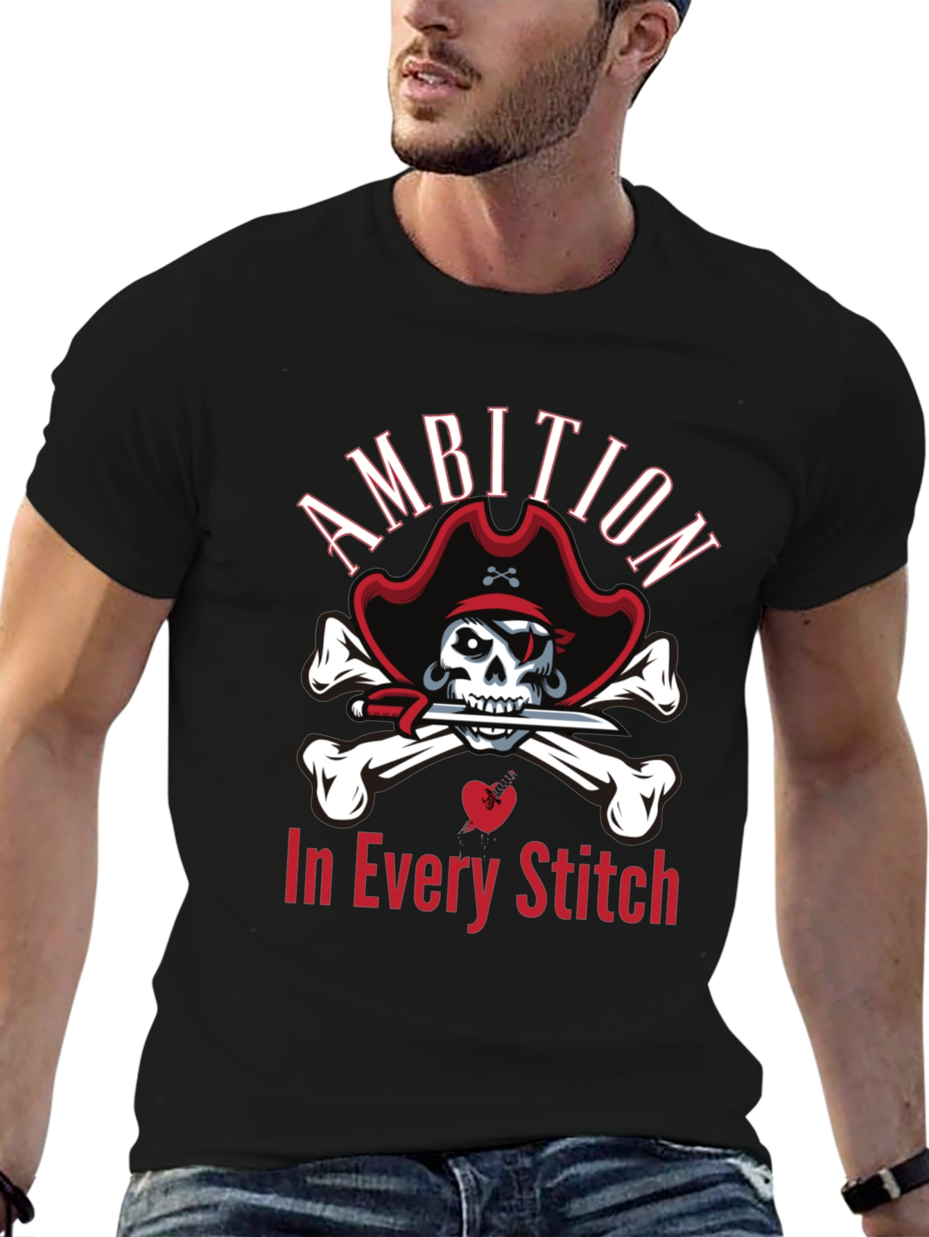 Ambition in Every Stitch Pirate Skull T-Shirt