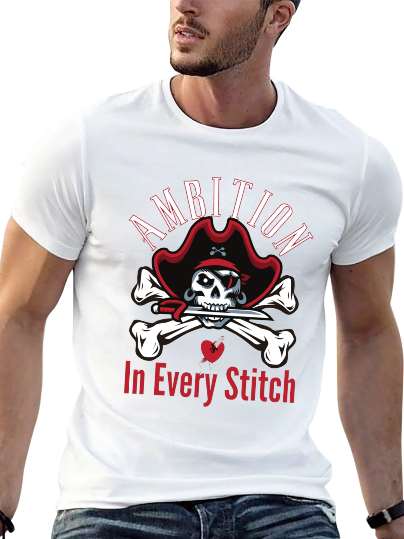 Ambition in Every Stitch Pirate Skull T-Shirt