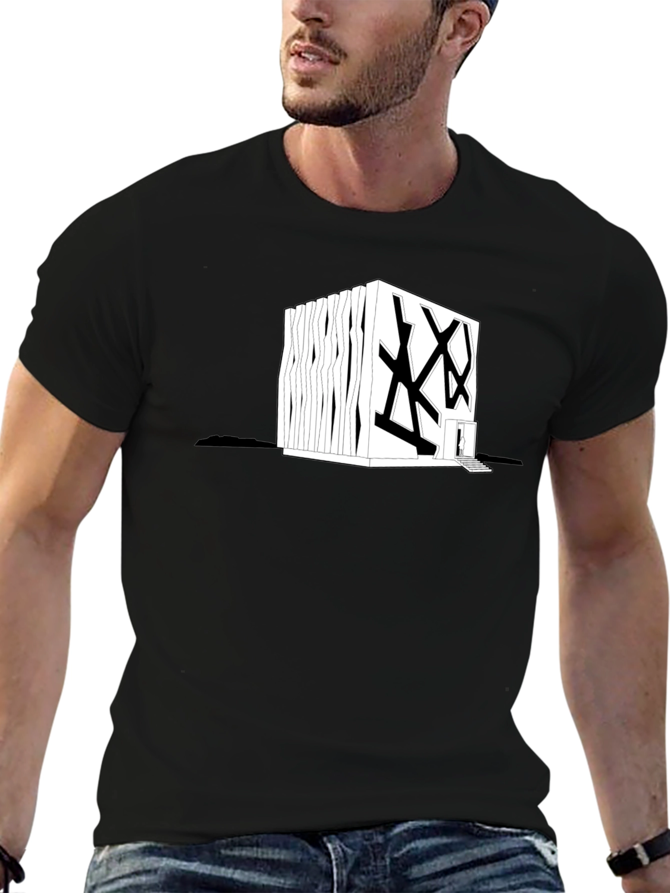Modern Architecture Graphic Tee - Black Cotton Shirt