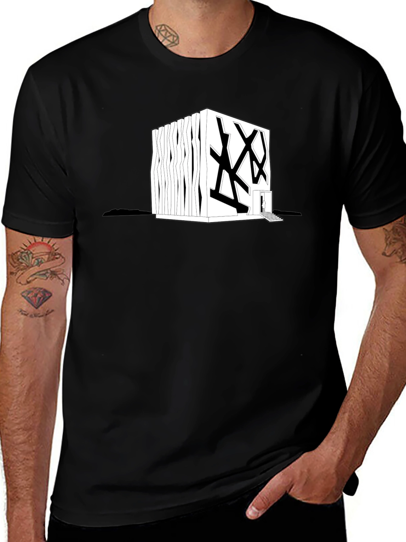 Modern Architecture Graphic Tee - Black Cotton Shirt