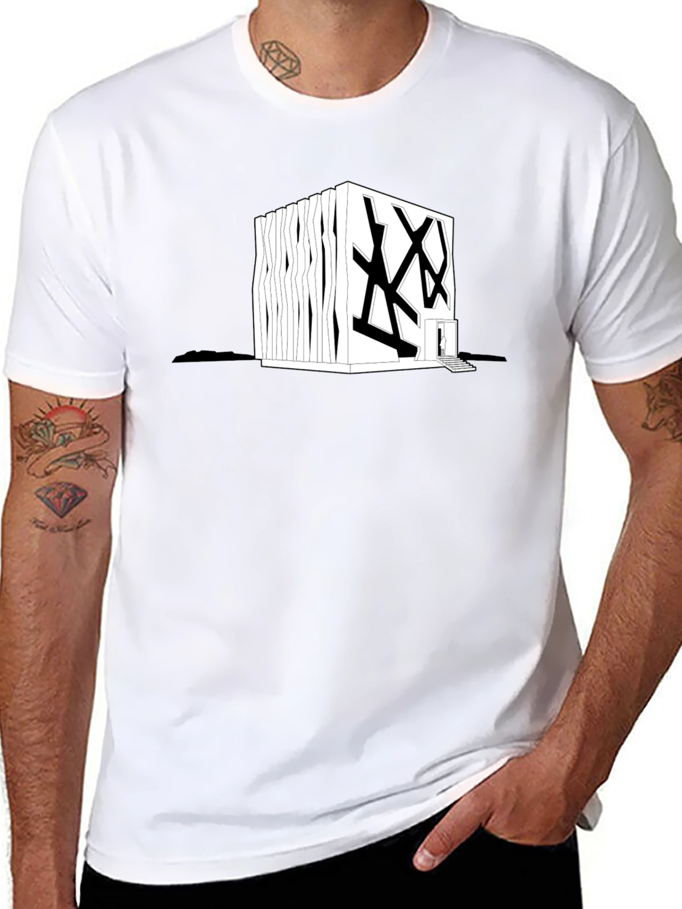 Modern Architecture Graphic Tee - Black Cotton Shirt