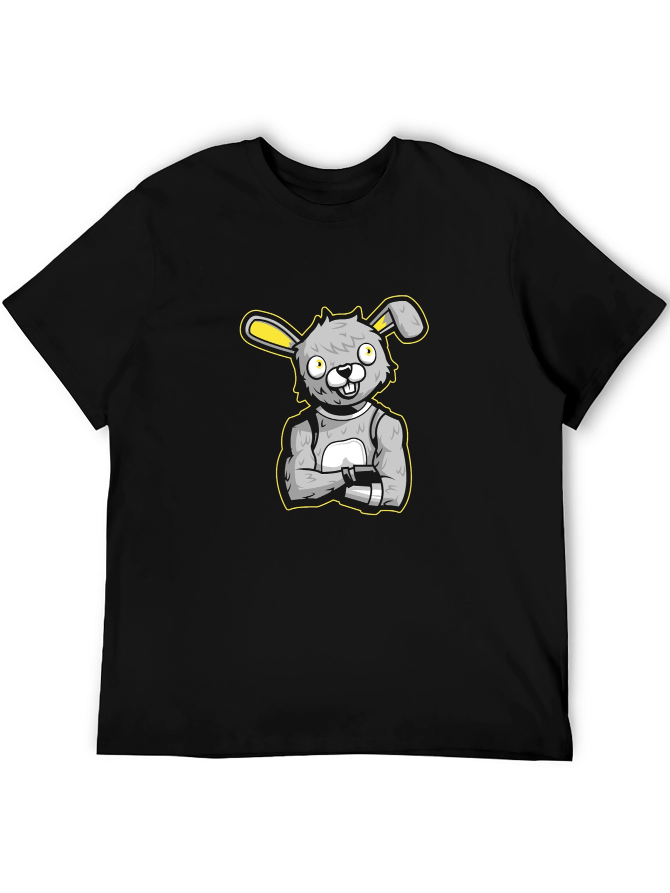 Cartoon Bunny Graphic Black T-Shirt