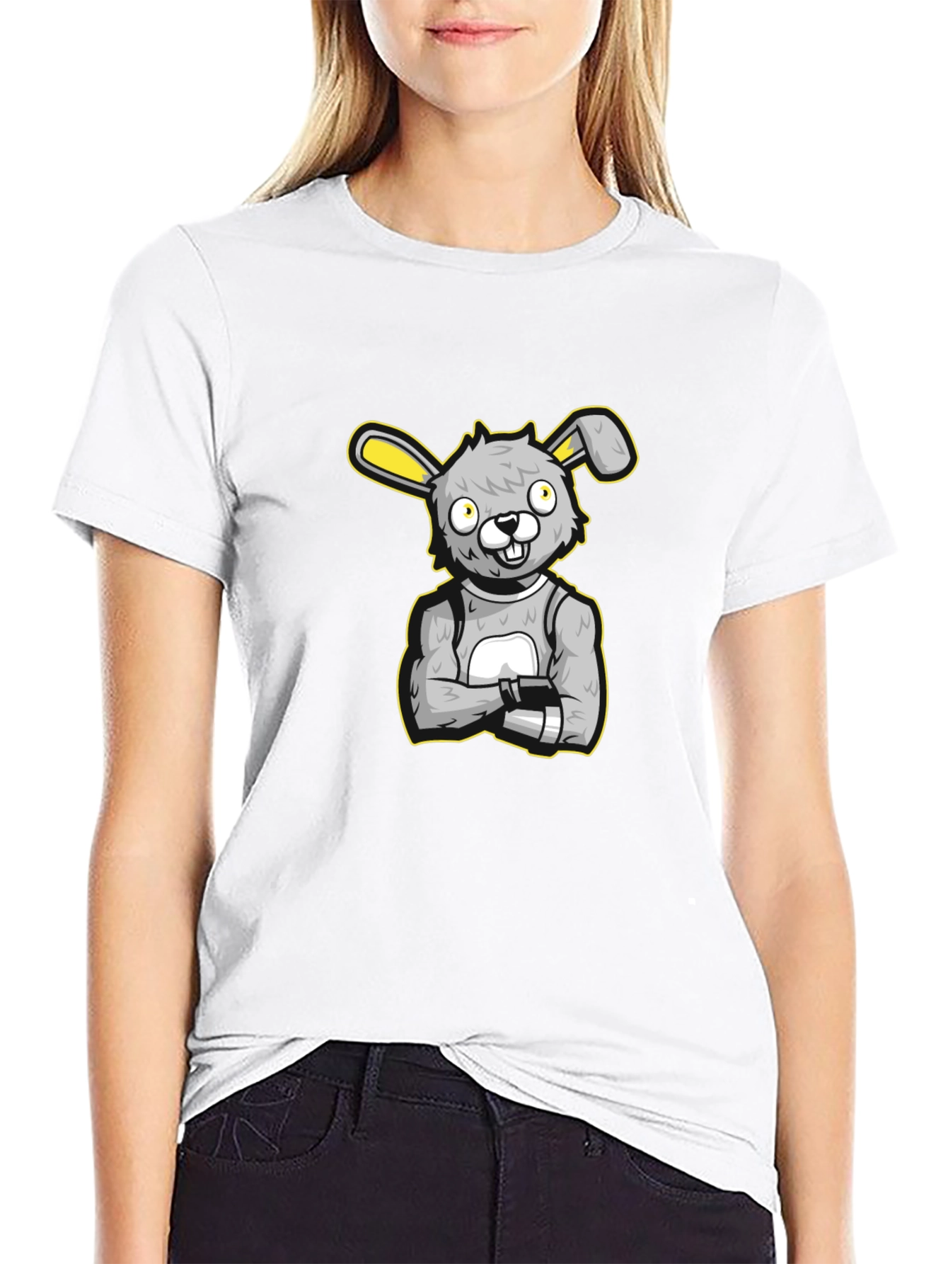 Cartoon Bunny Graphic Black T-Shirt