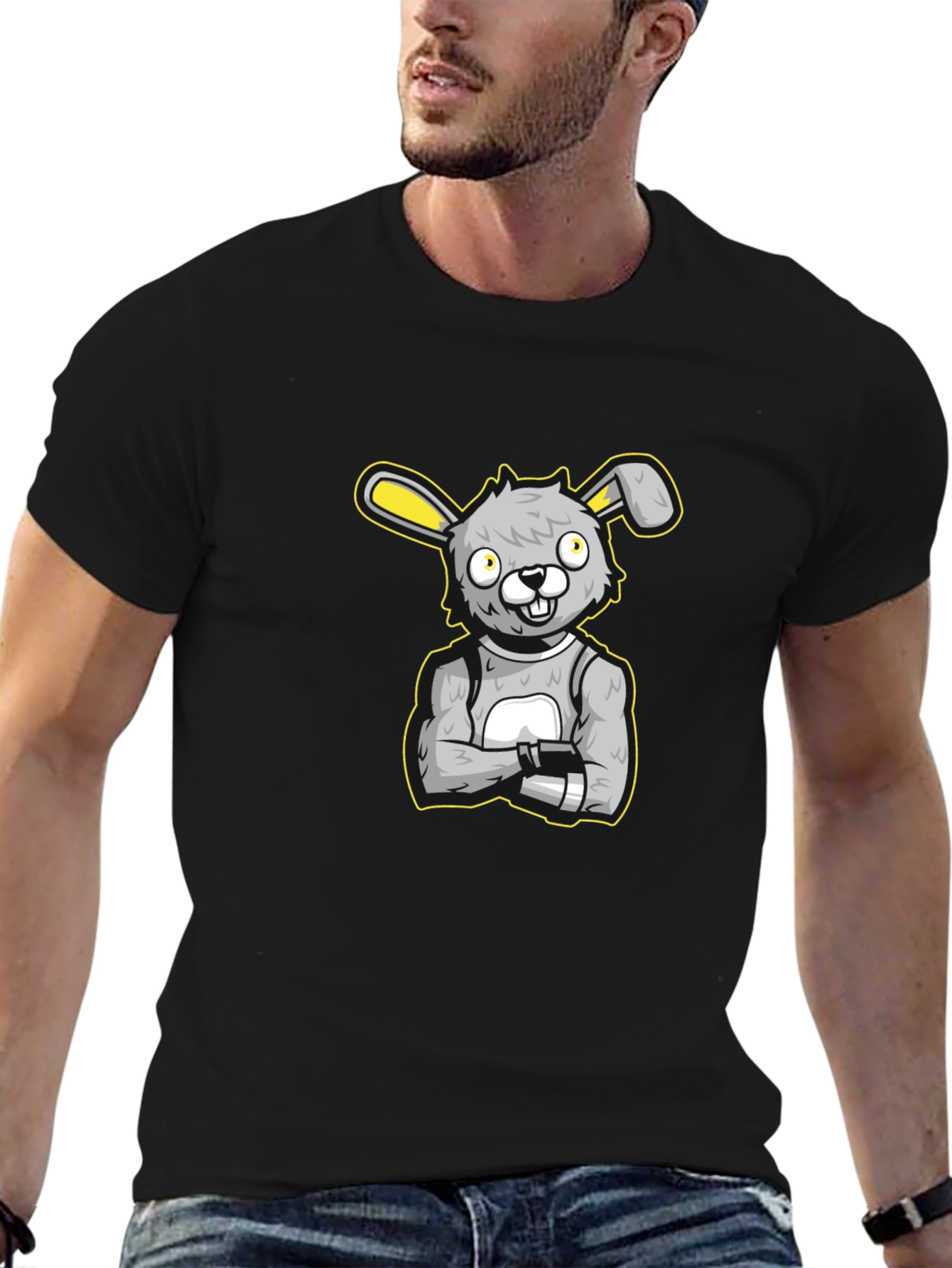 Cartoon Bunny Graphic Black T-Shirt