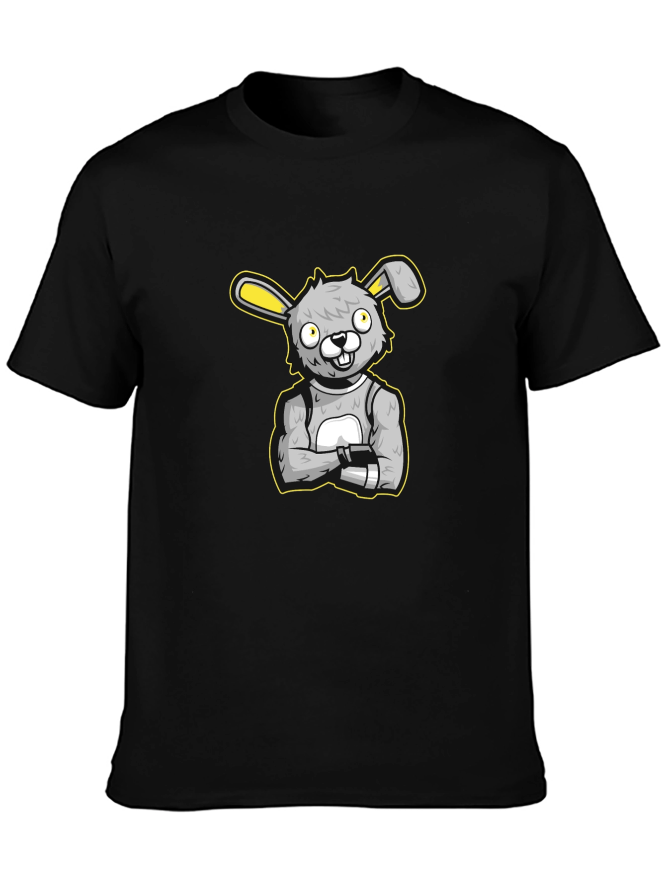 Cartoon Bunny Graphic Black T-Shirt