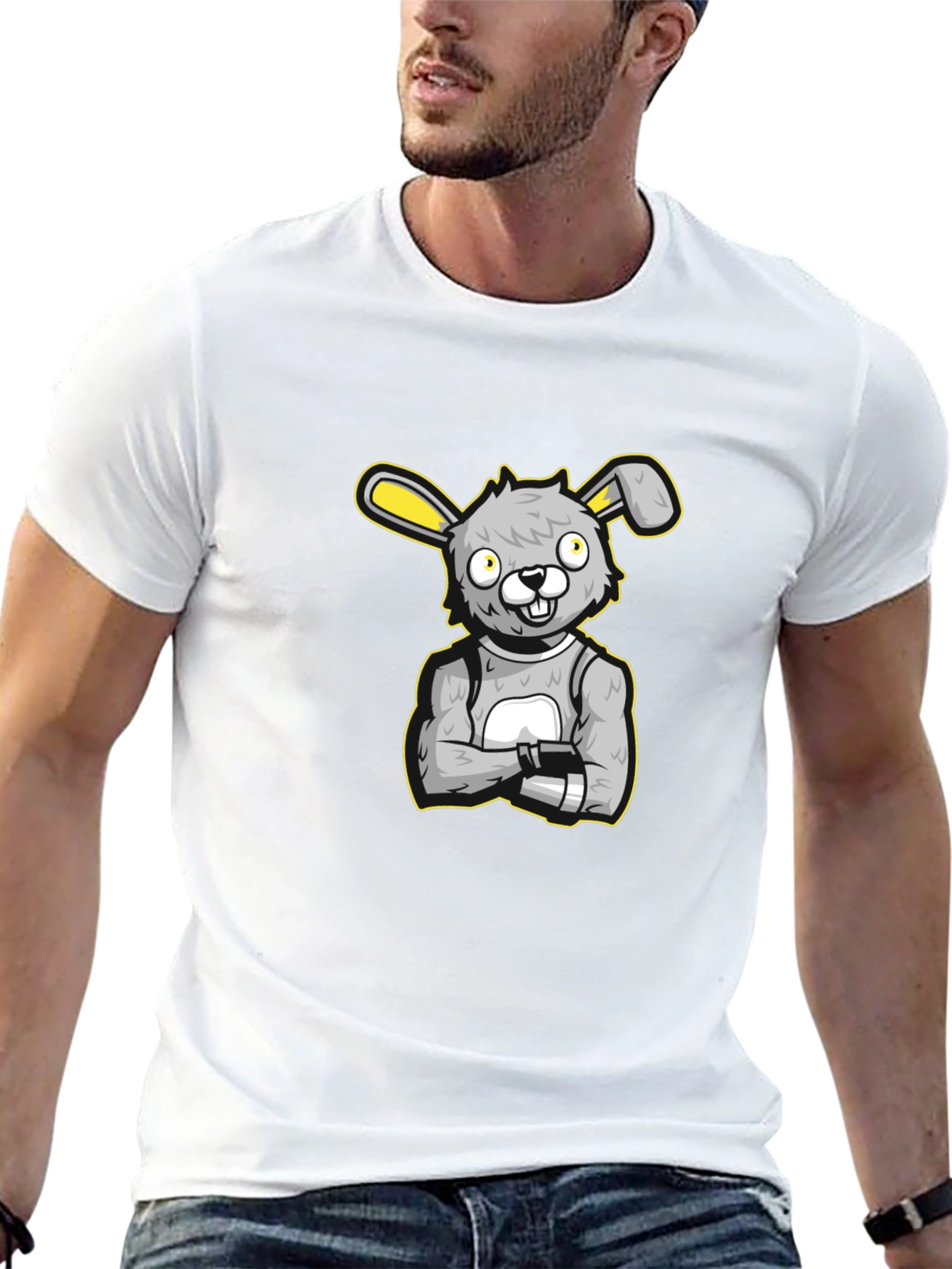 Cartoon Bunny Graphic Black T-Shirt