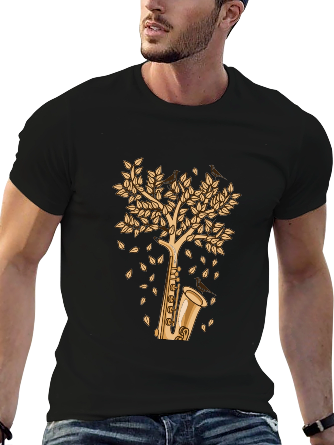 Saxophone Tree Graphic Tee - Stylish Musician T-Shirt