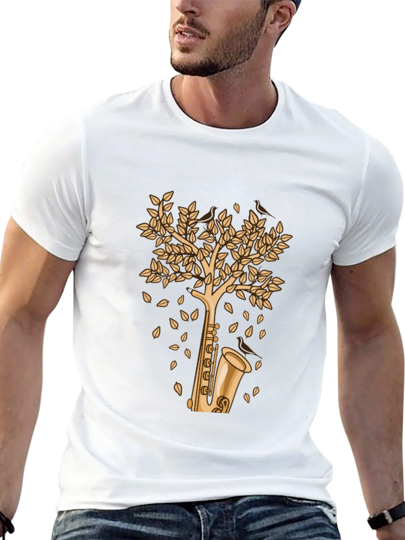 Saxophone Tree Graphic Tee - Stylish Musician T-Shirt