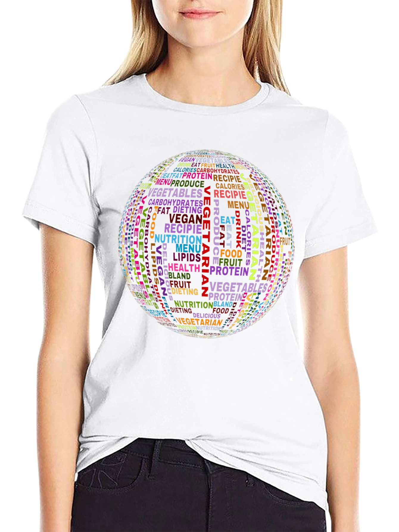 Vegetarian Word Cloud Graphic Tee - Black