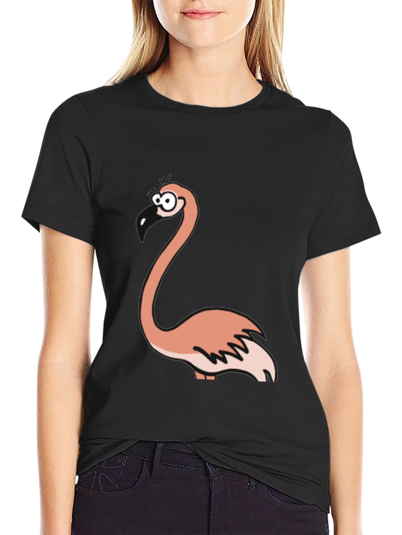 Funny Flamingo Graphic Black T-Shirt