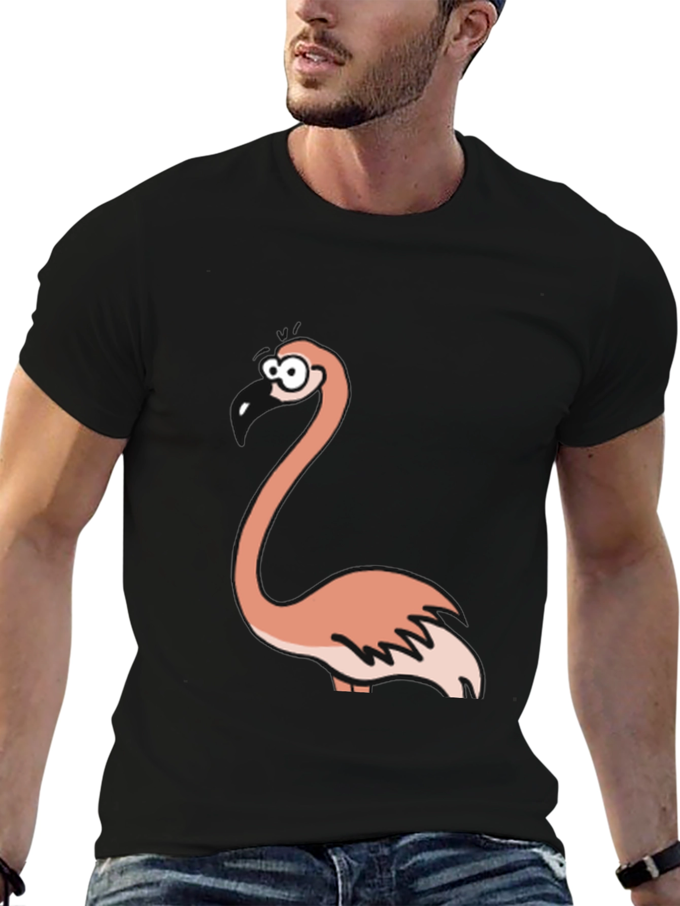 Funny Flamingo Graphic Black T-Shirt