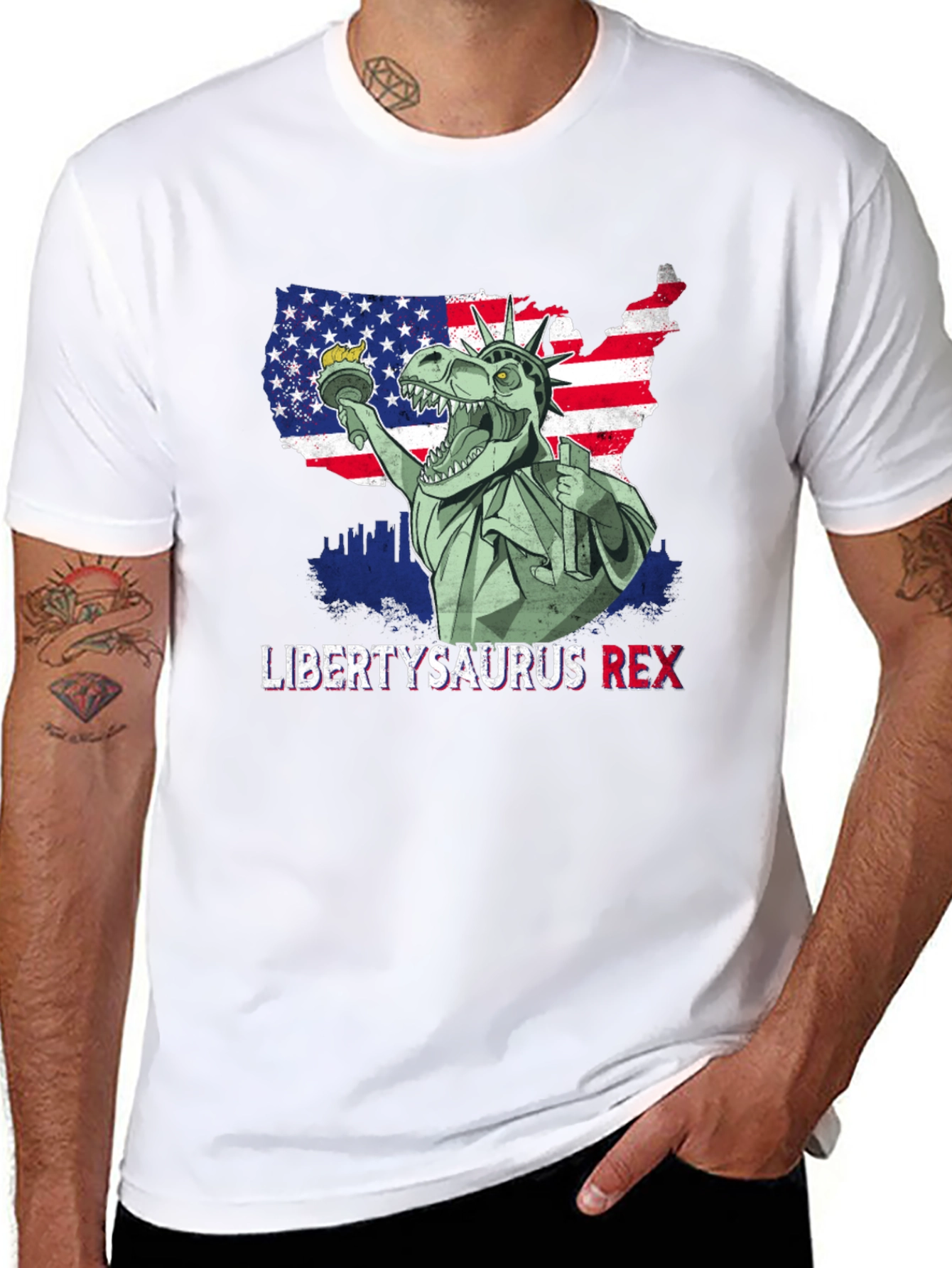 Liberty T-Rex T-Shirt: Patriotic Dinosaur USA Pride