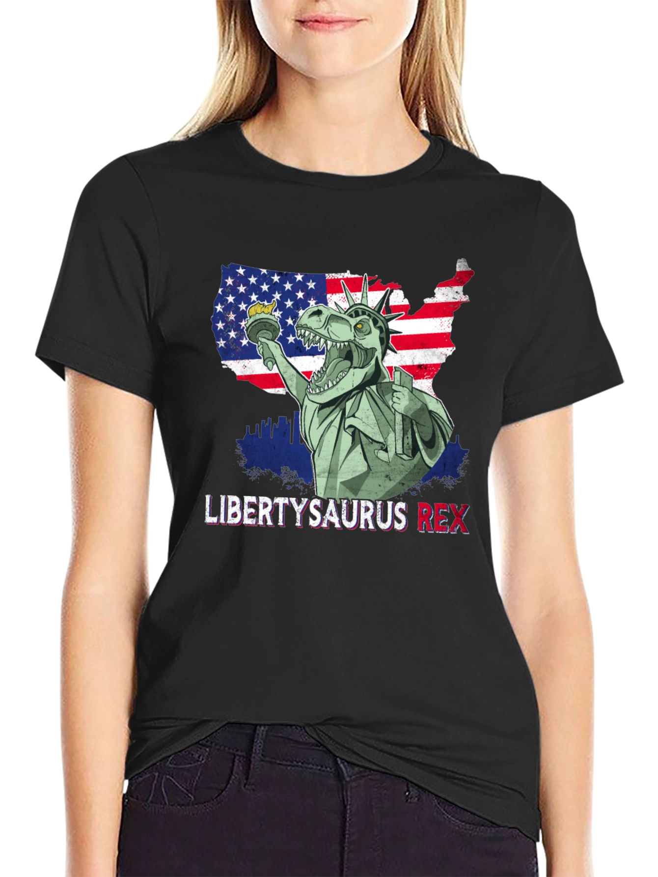 Liberty T-Rex T-Shirt: Patriotic Dinosaur USA Pride