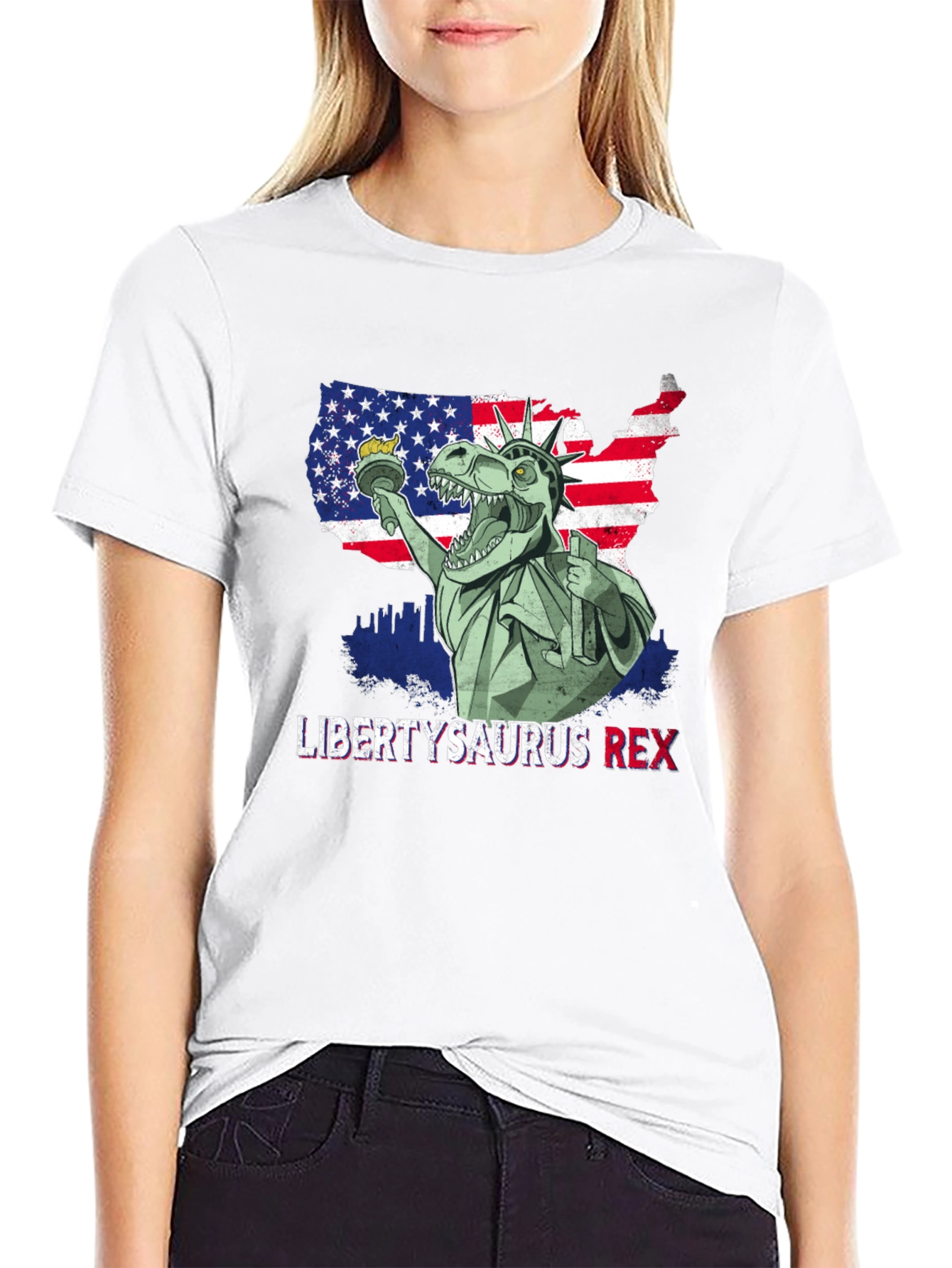 Liberty T-Rex T-Shirt: Patriotic Dinosaur USA Pride