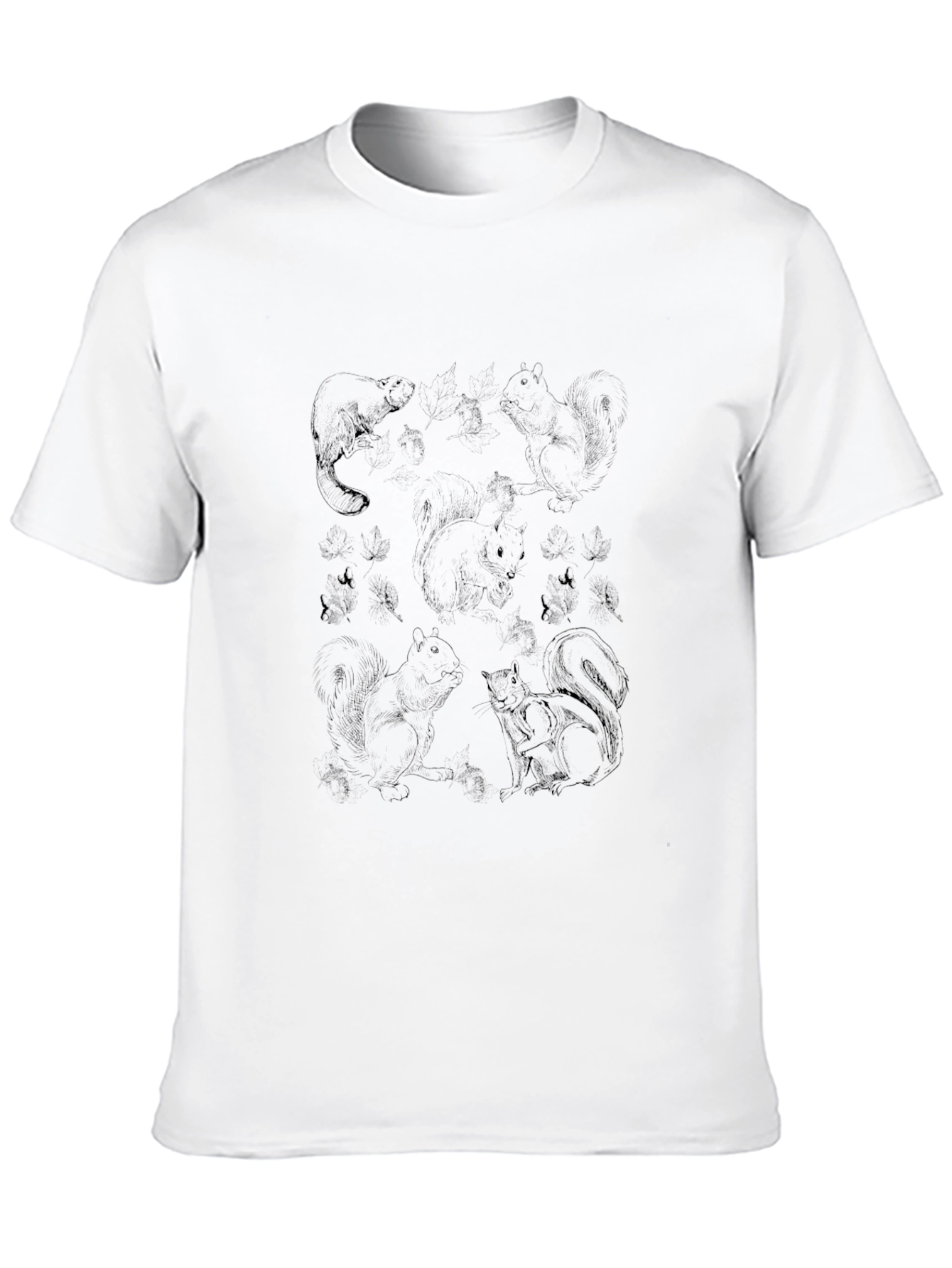 Mens Black T-Shirt with Squirrel and Beaver Print