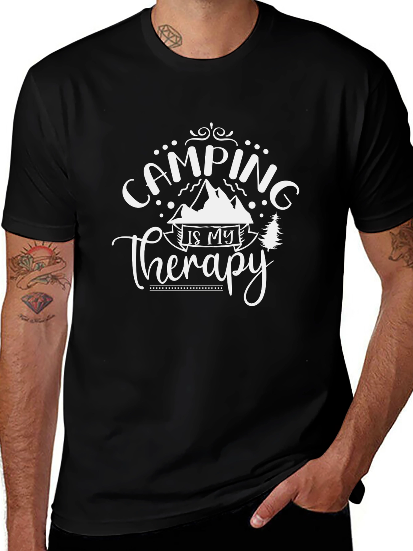 Camping is My Therapy Black Graphic T-Shirt