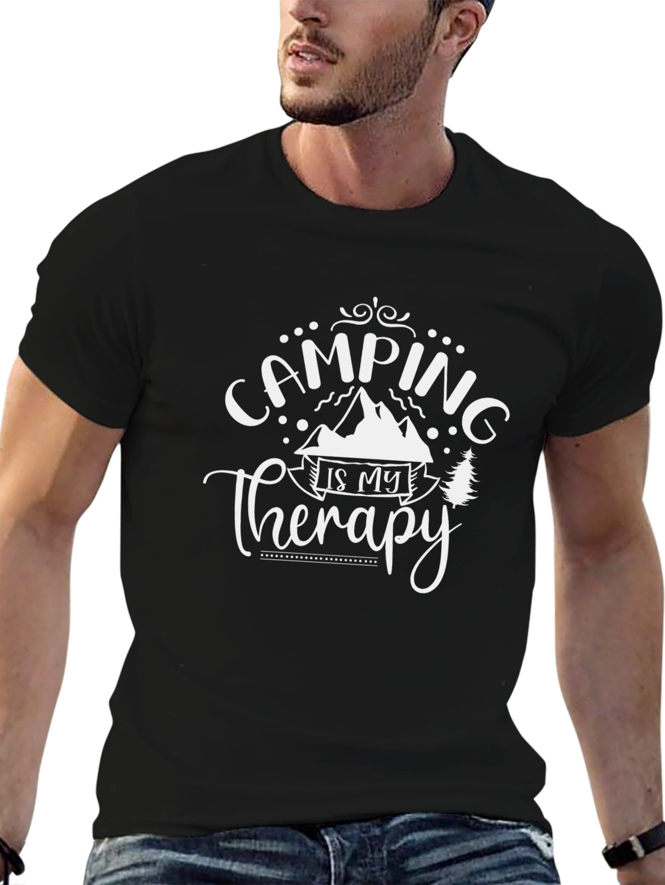 Camping is My Therapy Black Graphic T-Shirt