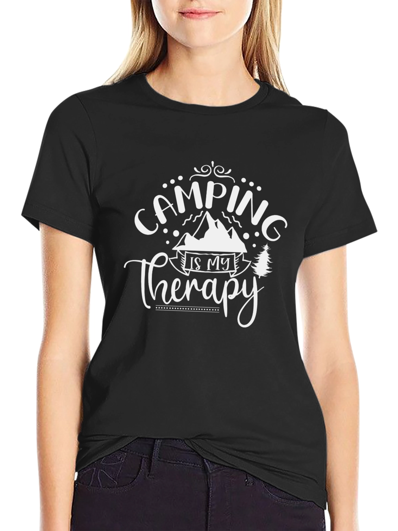Camping is My Therapy Black Graphic T-Shirt