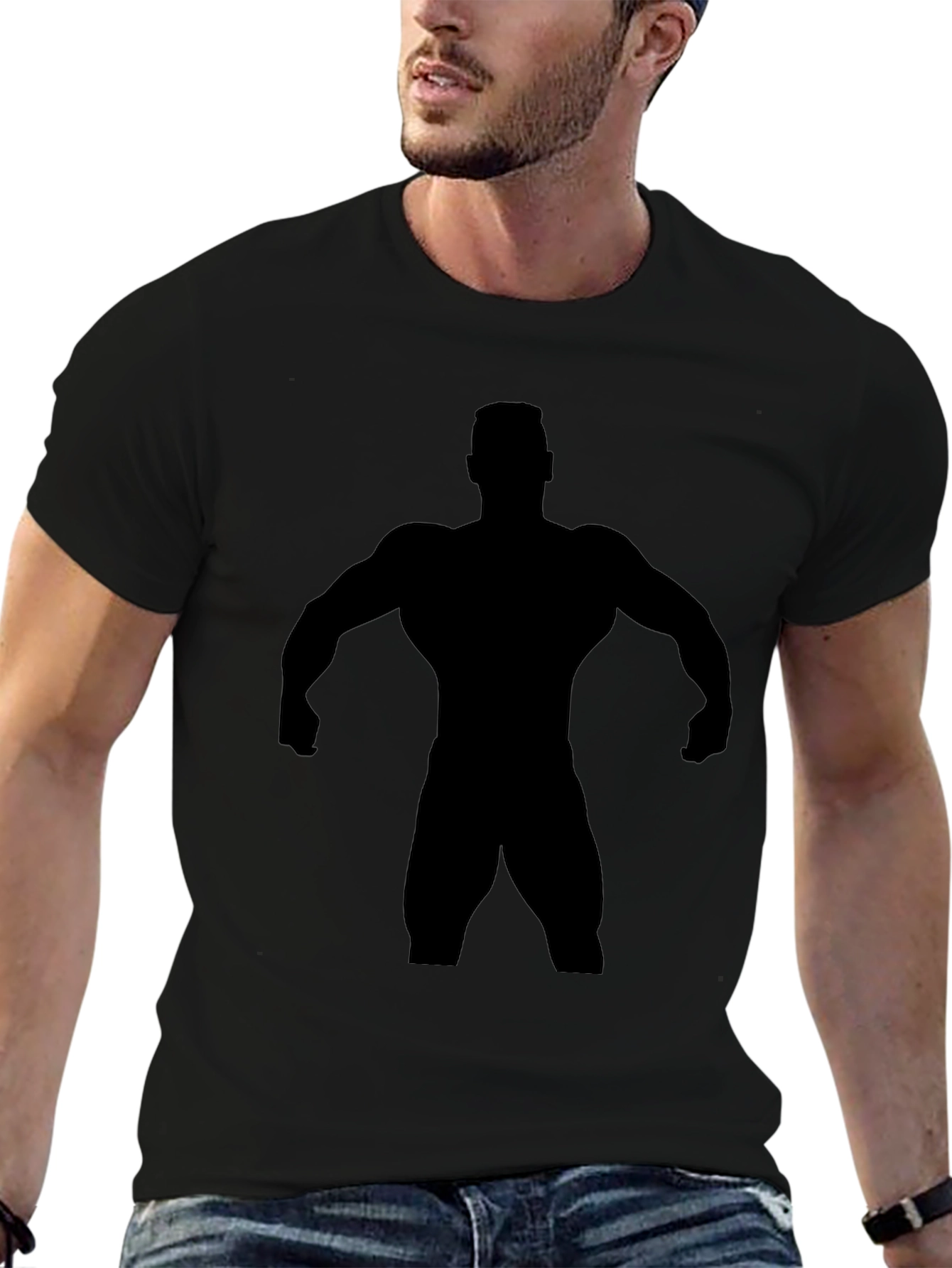 Black Graphic Tee - Bodybuilder Silhouette