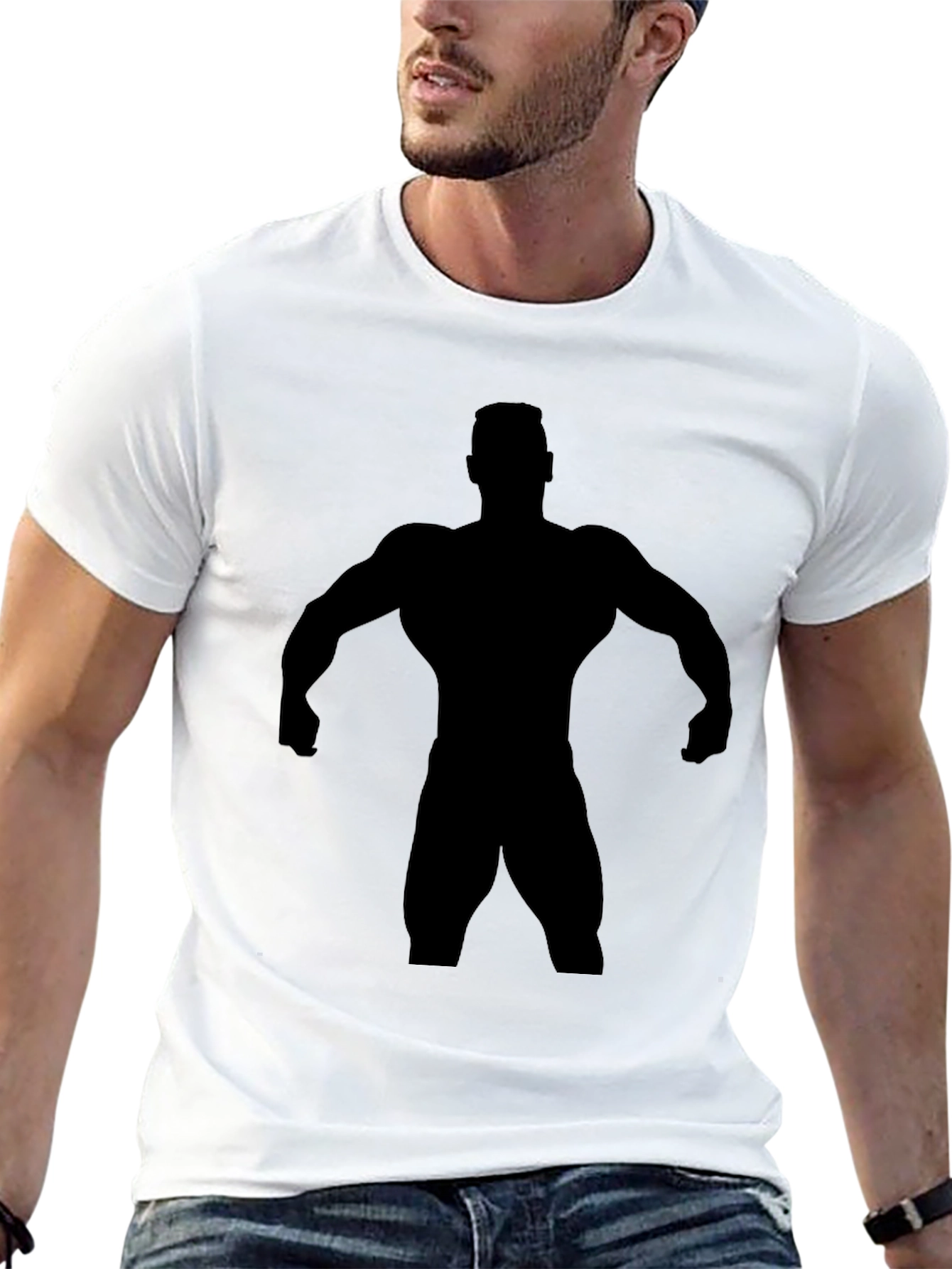 Black Graphic Tee - Bodybuilder Silhouette